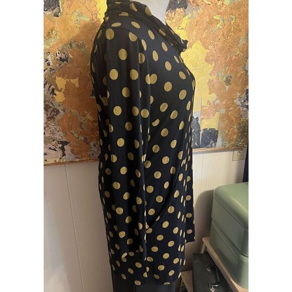 Komil Womens L Tunic Mini Dress Black Polka Dot Lagenlook Cowl Neck Pockets - Picture 4 of 10